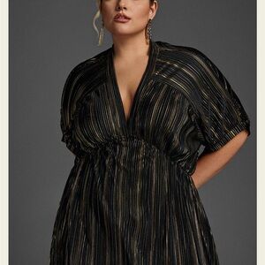 Chic Black and Gold Striped Midi Dress